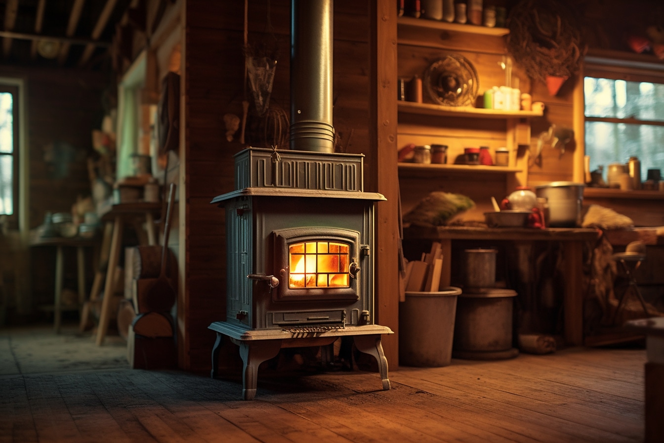 Maison en Bois Massif: Poêle à bois et récupérateur de chaleur
